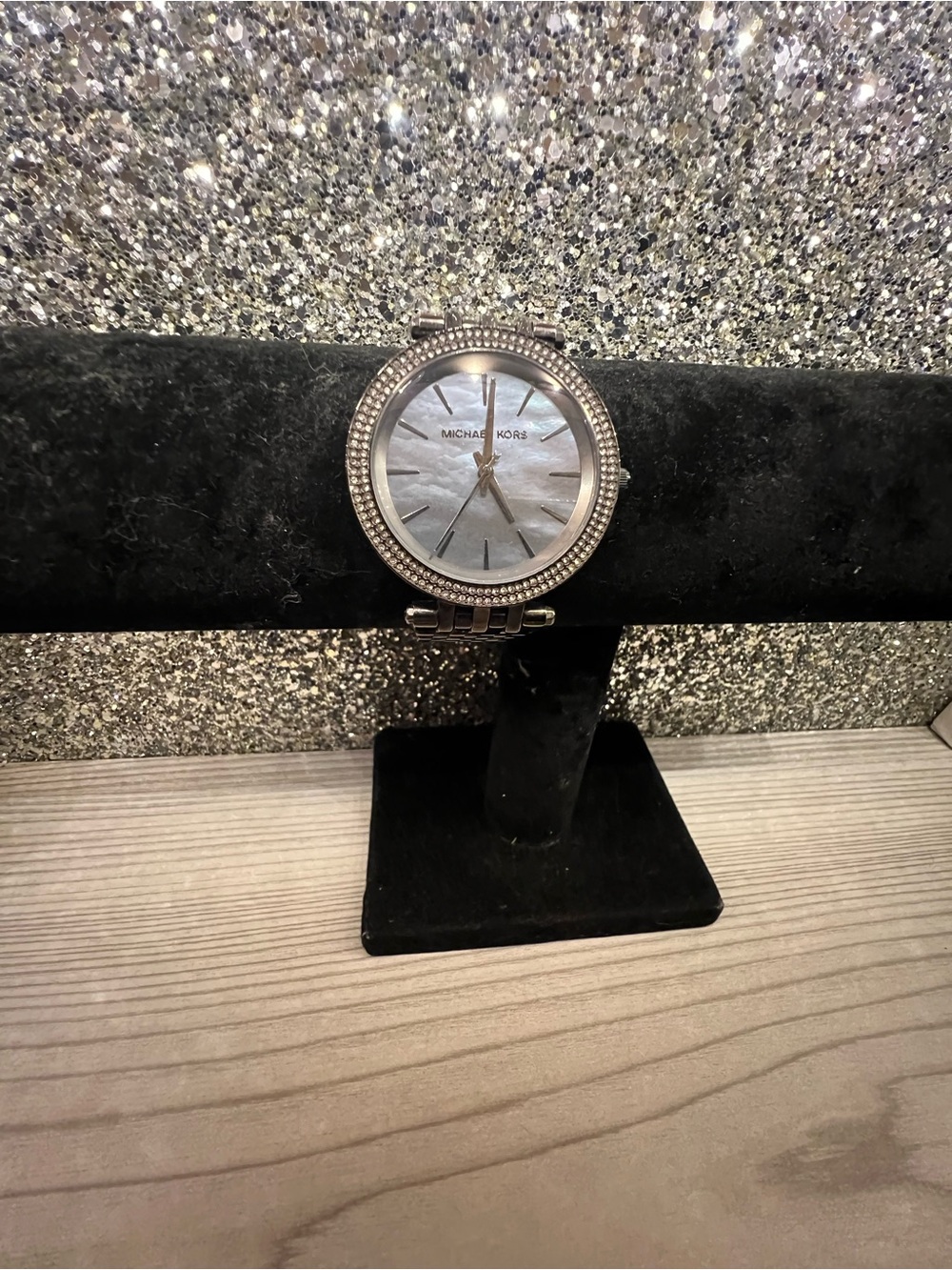 Michael Kors Silver Mother-of-Pearl Crystal Bezel Watch